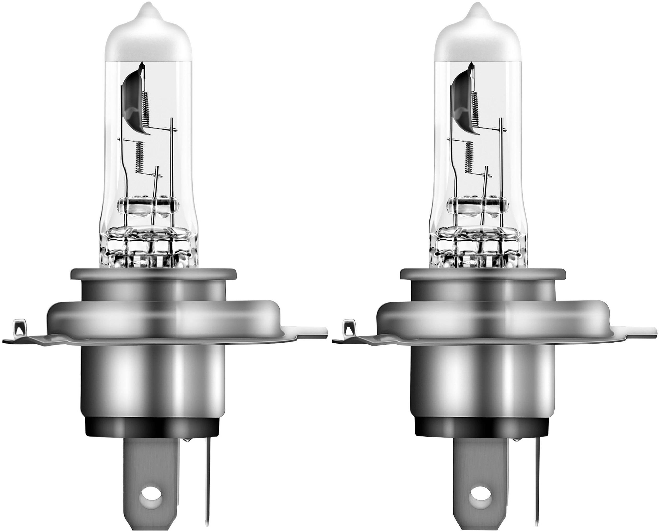 To dansk:<br><br>To H7-halogenlamper ved siden af hinanden, sølvfarvet fatning, klar glasafdækning, egnet til køretøjsbelysning.