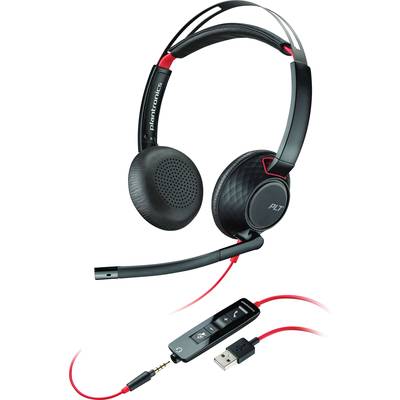 Plantronics Blackwire C5220 Telefon  On Ear-headset kabelbundet Stereo Sort, Rød Noise Cancelling Indstilling af lydløs 
