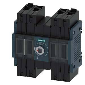 En trepolet Siemens-kontaktor forrest, til styring af elektriske kredsløb, med markant drejeomskifter i midten.
