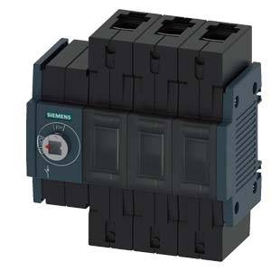 Sikringskontakt fra Siemens med betjeningsknap og tre stikpladser. Bruges til styring og beskyttelse af elektriske kredsløb.