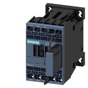 Et Siemens-kontaktor fra Sirius-serien i et grå kabinet, vist forfra. Enheden har flere tilslutningsklemmer og er beregnet til industrielle anvendelser.