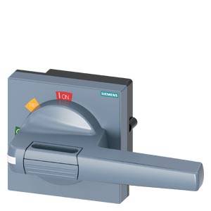En grå kontakt med løftestilling 'ON', produceret af Siemens, monteret på en firkantet plade, viser driftstilstanden.