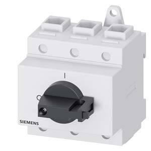Siemens kontakt i hvid med sort drejeknap, egnet til montering. Øverst er tre tilslutningsklemmer synlige.