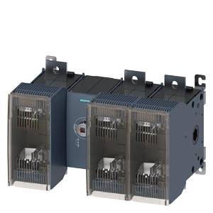 Et elektrisk komponent med tre blå enhedshuse, der er placeret ved siden af hinanden. Rillede kanter og runde åbninger er synlige.