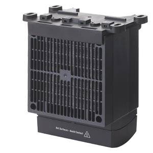En sort radiator med gitterdesign. På undersiden står der en advarsel: 'Varme overflader - undgå kontakt'.