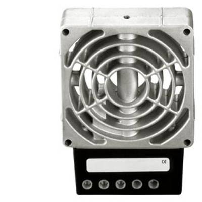 Grå ventilator i et metalkabinet med en sort sokkel, med seks huller nedenunder og et lille CE-mærke.