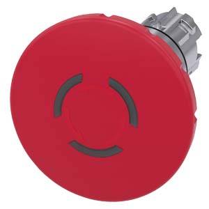 Rød nødstop-knap med sort symbol, monterbar, til hurtig maskinstandsning i nødsituationer.
