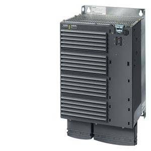 En sort elektrisk enhed med flere ventilationsåbninger og tilslutninger på forsiden. Det ligner et industrielt kontrolskab.