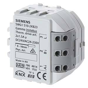 Elektrisk kontrolmodul fra Siemens, model Gamma instabus, til styring af to termodrev, spændingsområde DC 24V/AC 24-230V.