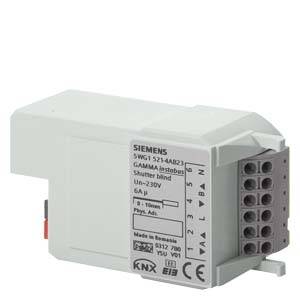 Et Siemens koblingsaktuator-modul, modelnummer 5WG1521-1AB21, til DIN-skinnemontage i KNX-systemet, egnet til 230V, 6A.