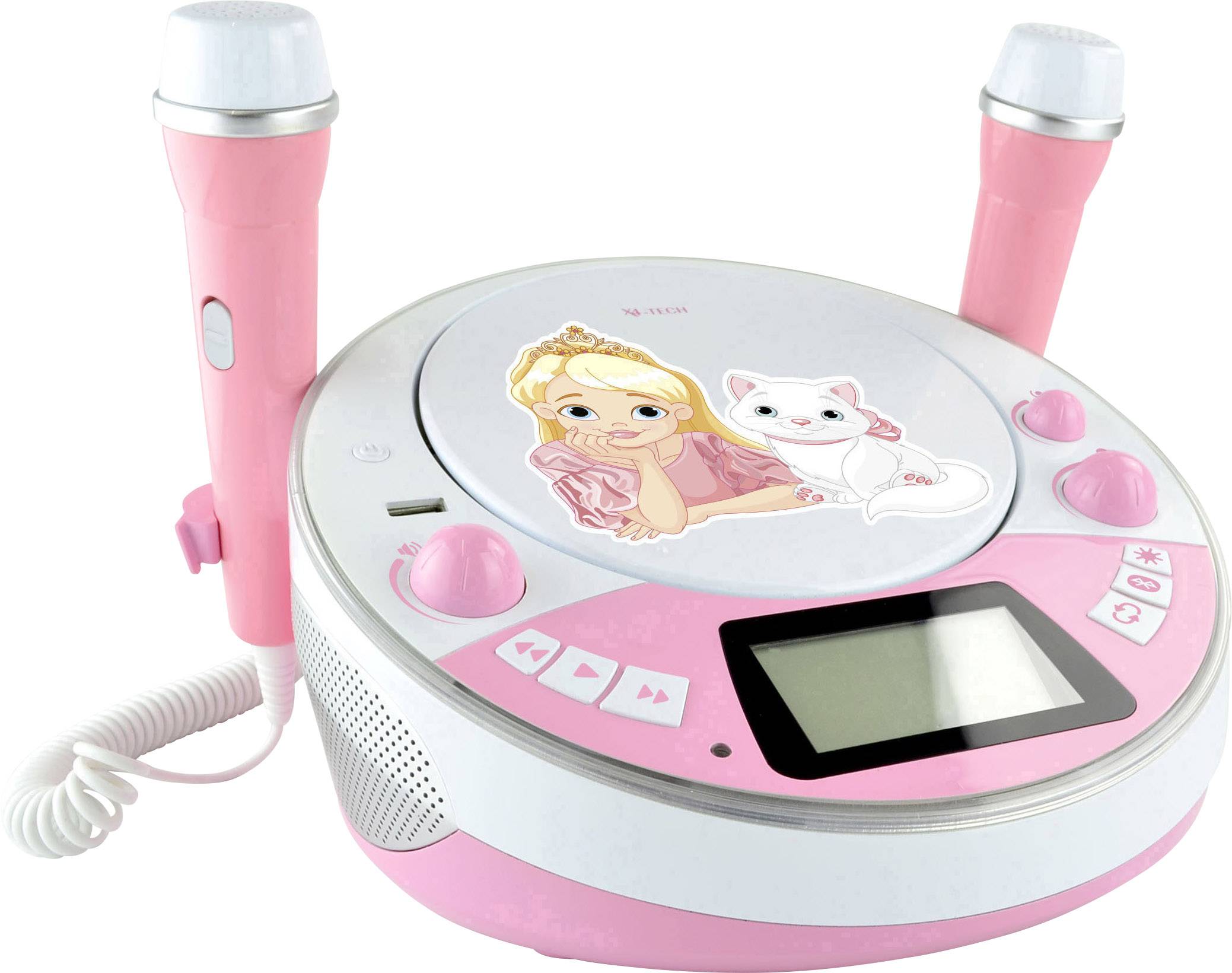X4 Tech Bobby Box CD-afspiller børn Bluetooth, AUX, USB, SD inkl. karaoke-funktion, Inkl. mikrofon Rosa | Conradelektronik.dk
