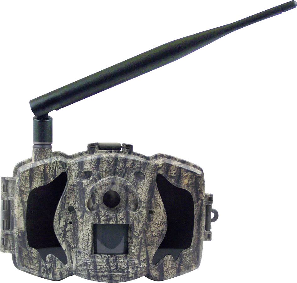 Vildtkamera med camoufleret cover og lang antenne til overvågning af vilde dyr i deres naturlige habitat.