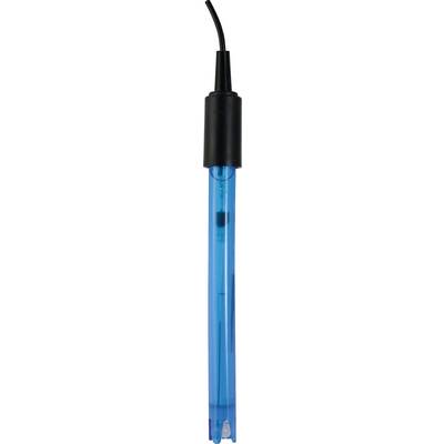 En pH-sensor med sort kabel og blåt hus til måling af pH-værdien i opløsninger. Egnet til laboratoriemiljøer.