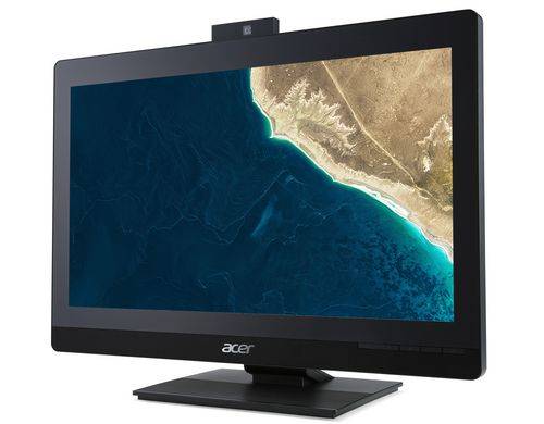 En computerskærm fra Acer viser et satellitbillede af kyst og hav. Til venstre havoverfladen, til højre kystlinjen.
