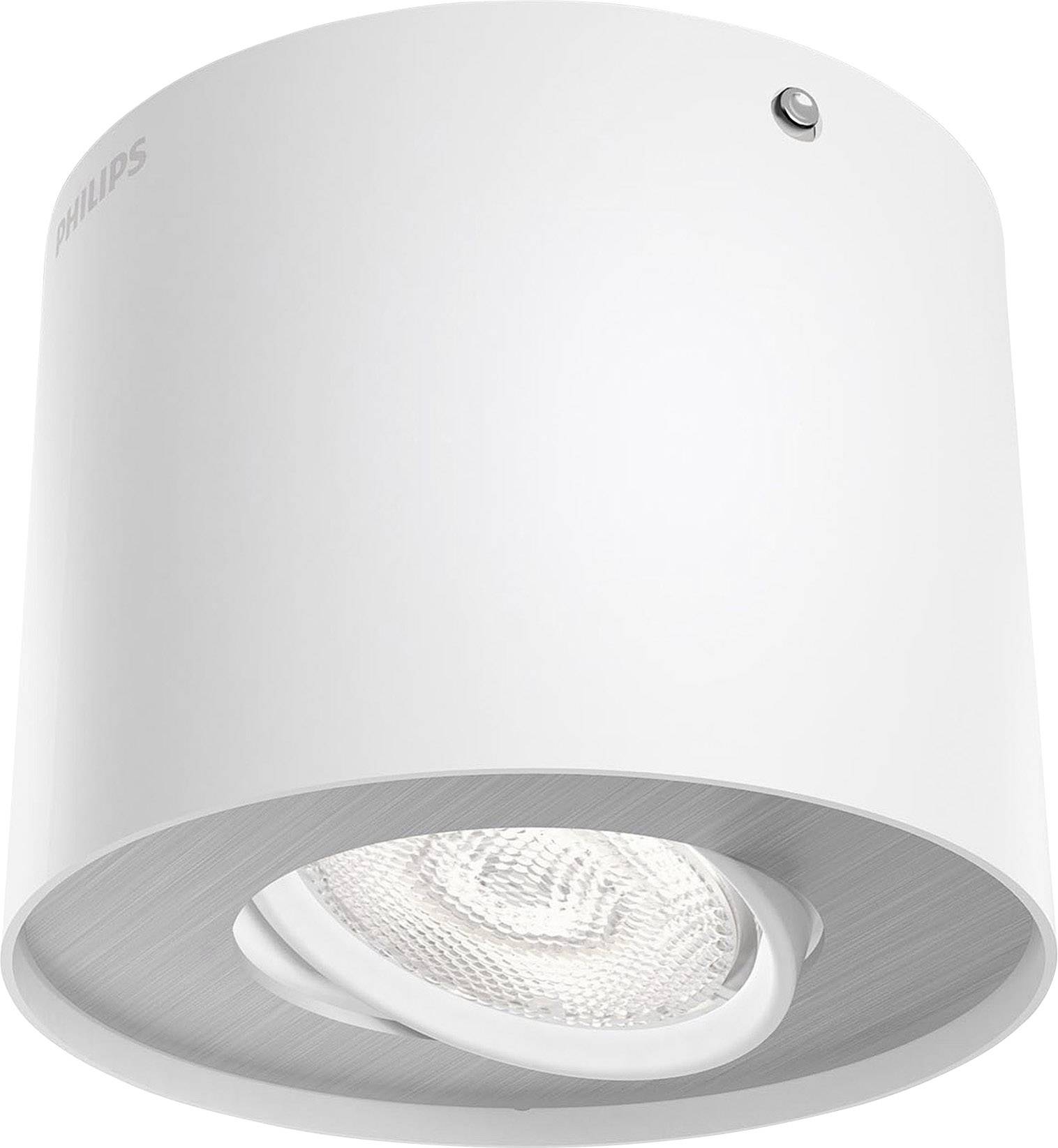Hvid, cylinderformet loftslampe med LED-pære i midten.