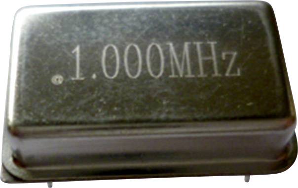 En kvartsoscillator med påskriften '1.000 MHz', som bruges til frekvenssstabilisering i elektroniske kredsløb.