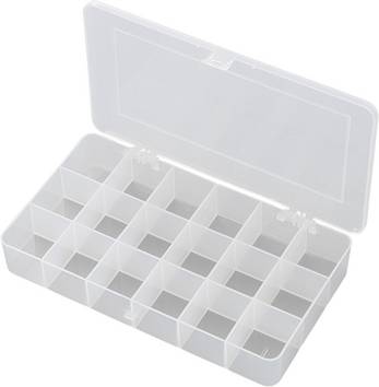 TRU COMPONENTS E-107 Sortimentskasse (L x B x H) 210 x 112 x 30 mm Antal fag: 18 Fast underopdeling  Indhold 1 stk