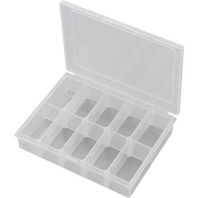 TRU COMPONENTS EKB-203 Sortimentskasse (L x B x H) 139 x 95 x 25 mm Antal fag: 10 Variabel underopdeling Indhold 1 stk