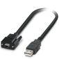 Et sort USB-kabel med en USB-A-stik på den ene side og en special tilslutning på den anden side.
