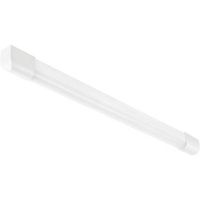 En aflang, hvid LED-armatur med rektangulær form, egnet til loftmontering indendørs.