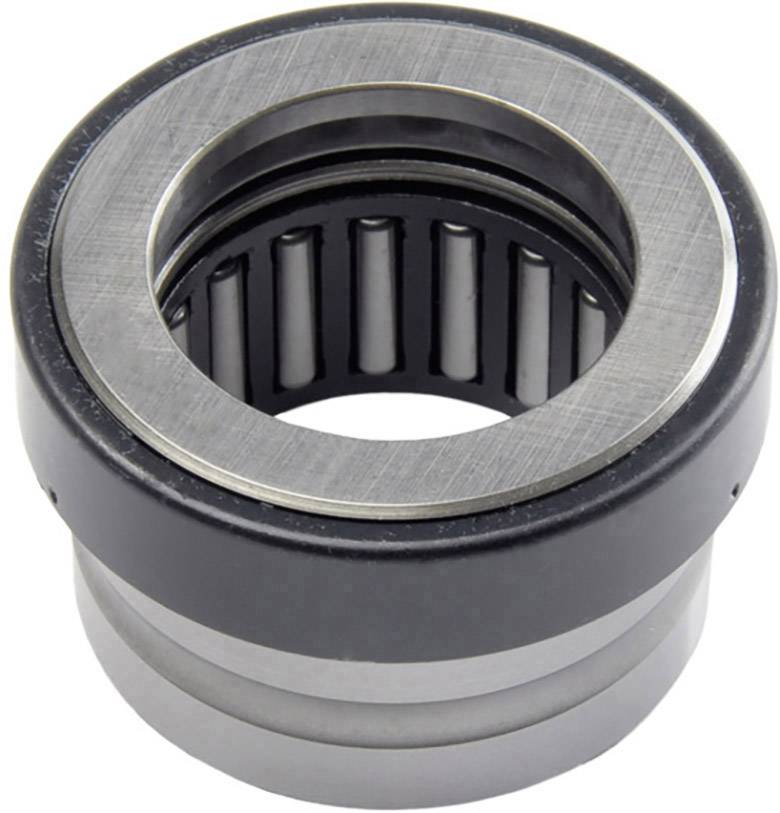 Industrielt nåleleje af metal, cylinderformet, med synlige valser, bruges i maskiner til glidende bevægelse.