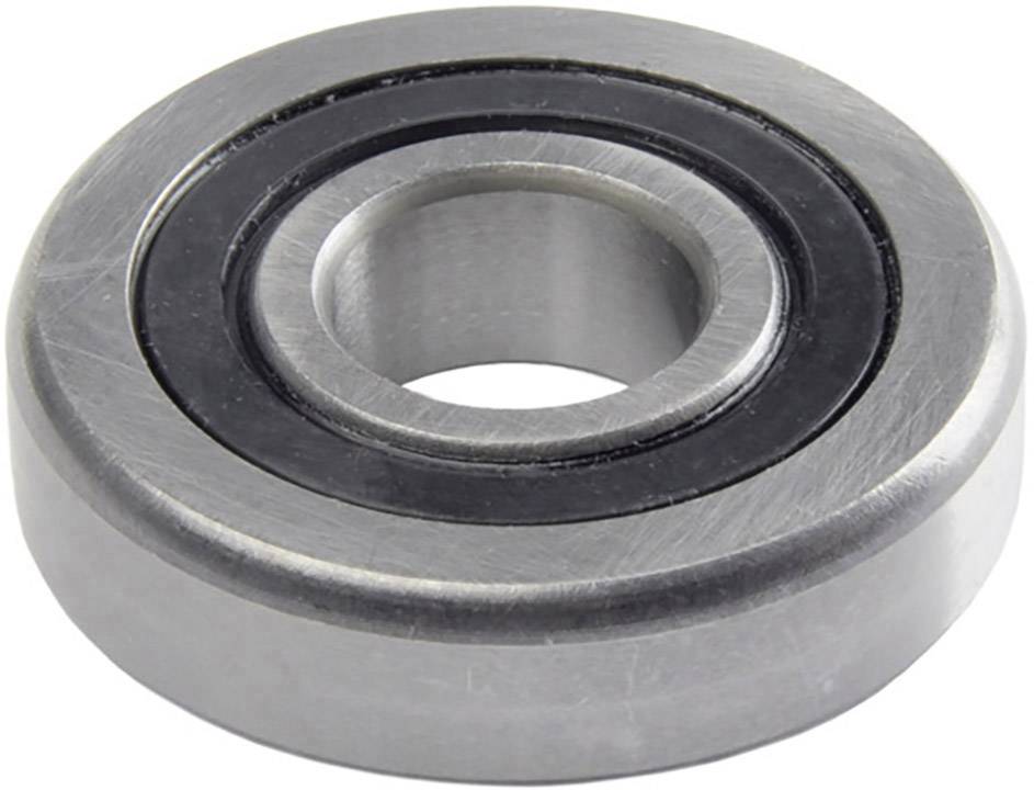 Et cylindrisk kuglelejer af sølvfarvet metal med sort indvendig ring, liggende på en hvid overflade.