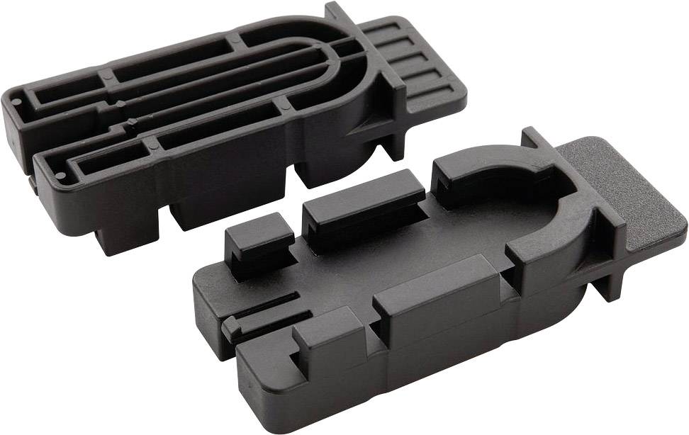 To elektroniske sorte plastikbokse, som tilsyneladende bruges til elektroniske komponenter eller kabelforbindelser.