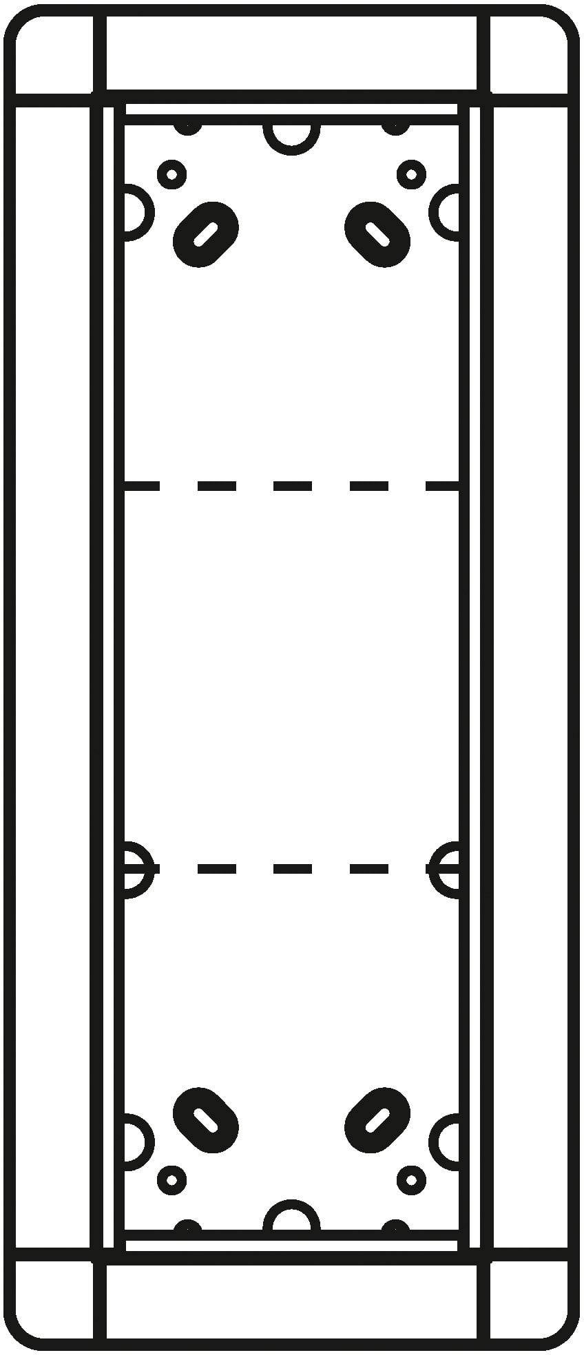 Sort-hvidt diagram af en chokoladebar med kakaobønne-dekoration indeni. Inddelt i tre dele ved hjælp af stiplede linjer.