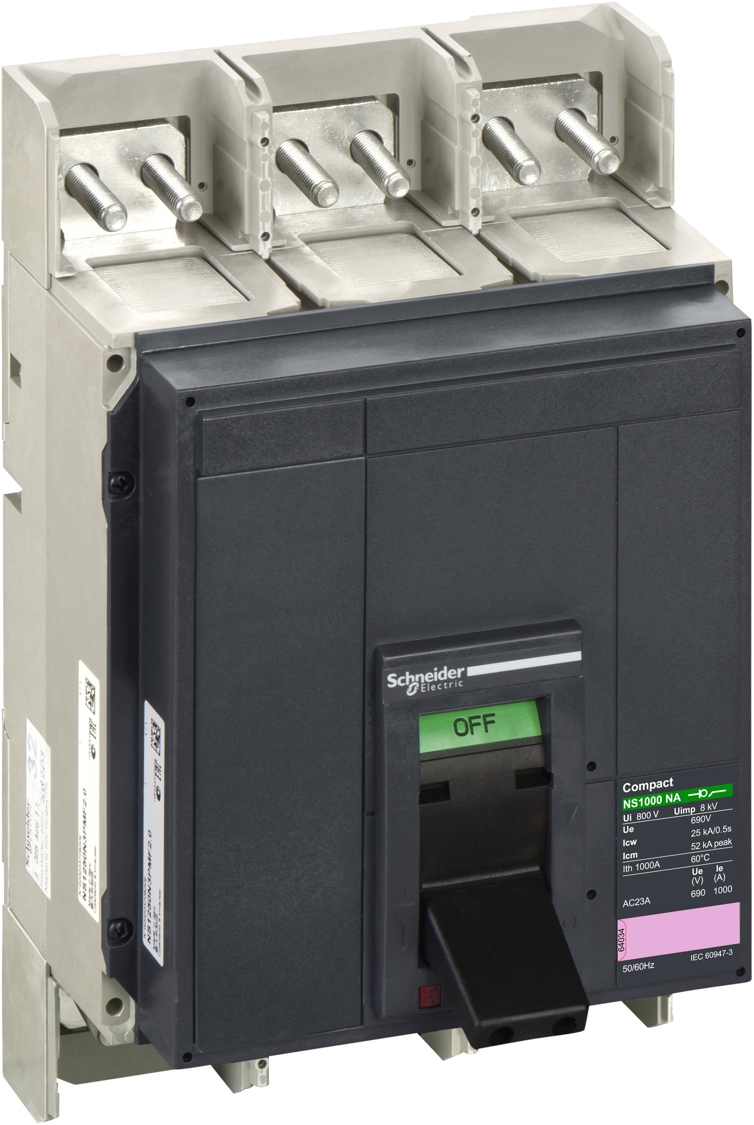 En effektafbryder fra Schneider Electric med grøn knap på 'OFF', egnet til elektriske beskyttelsesformål.