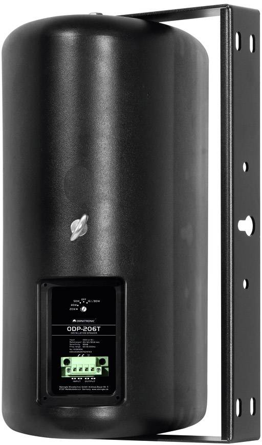 Sort cylindrisk kondensatorbeholder, lodret monteret, med en etiket der viser tekniske detaljer og elektroniske forbindelser.
