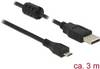 Delock USB-kabel USB 2.0 USB-A-hanstik, USB-micro-B-hanstik 3.00 m Sort med ferritkerne 84909