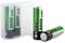 Genopladelige AA-batterier med 2500 mAh kapacitet, delvist i plastboks.