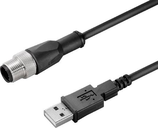 USB til M8 adapterkabel viser et USB-stik på den ene side og et M8-stik på den anden side, egnet til industrielle anvendelser.