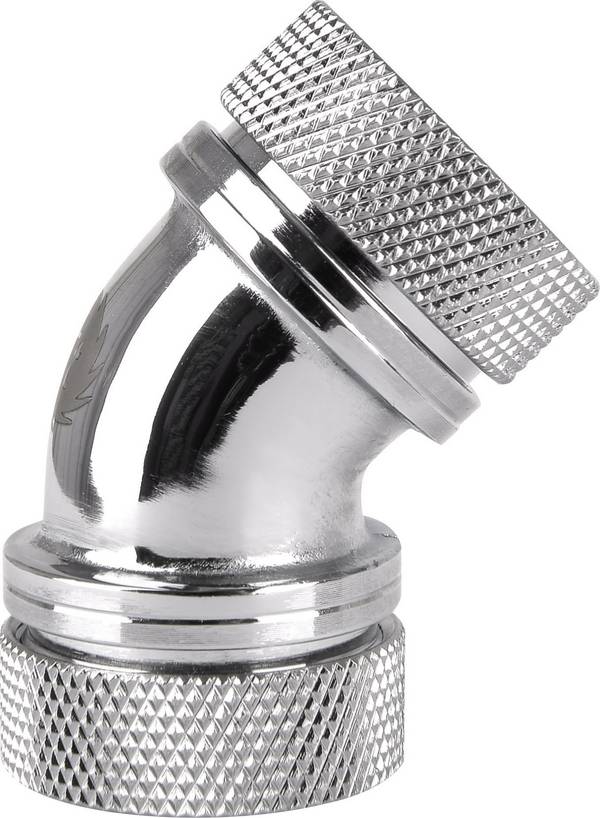 Thermaltake Pacific G1/4 PETG Tube 45-Degree Dual Compression 16mm OD – Chrome Vandkøling-vinkelforbindelse
