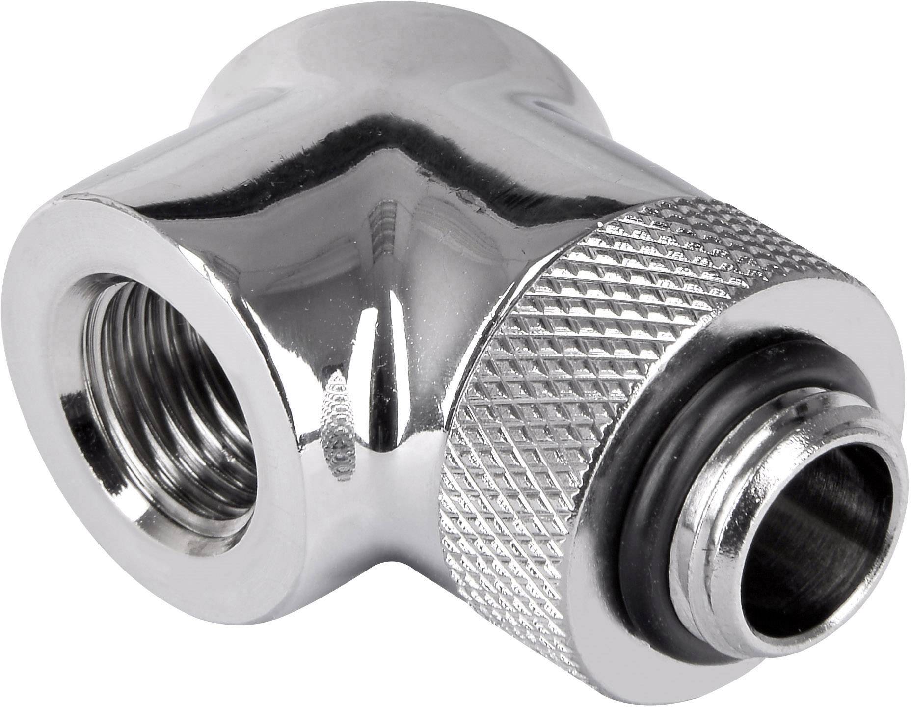 Forkromet drejelig adapter med gevind, egnet til tilslutning af slanger eller rør, industrielt design.