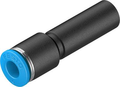 Festo pneumatiske stikforbindelser med sort hus og blå tætning, egnet til trykluftapplikationer i industrielle systemer.