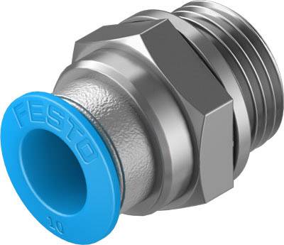 Metalnippel med blå plastikring, mærket 'FESTO'.