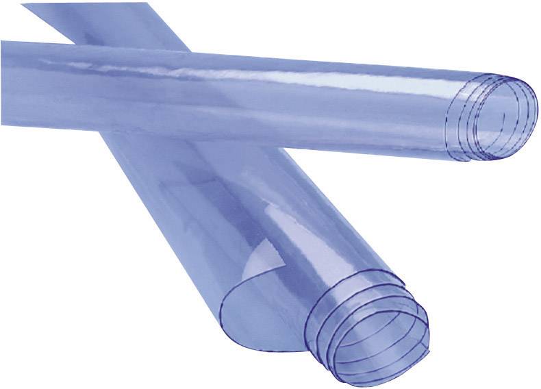 To bløde plastikslanger i blå farve, transparente og cirkelformede, ligger oven på hinanden på en hvid baggrund.