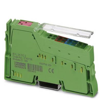 Et grønt, rektangulært elektrisk modul med flere tilslutningspunkter og en transparent afdækning, sandsynligvis et industrielt styringselement.