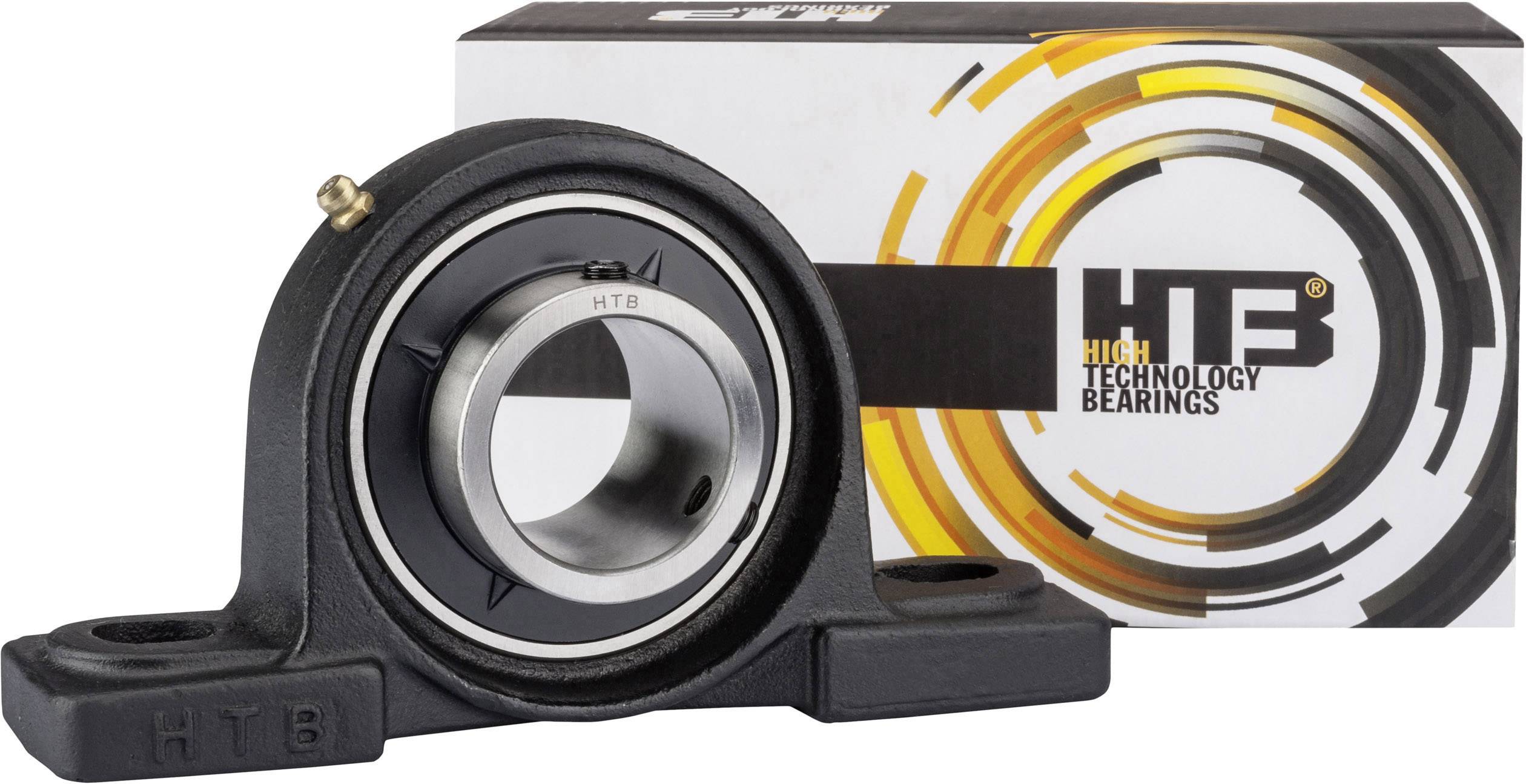 Lagerbolig med integreret kuglelejer ved siden af en emballage mærket 'High Technology Bearings'.