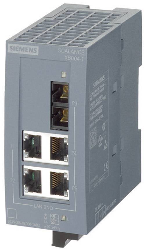 Et grå Siemens SCALANCE netværksmodul med flere Ethernet-forbindelser, egnet til industriel kommunikation og databehandling.