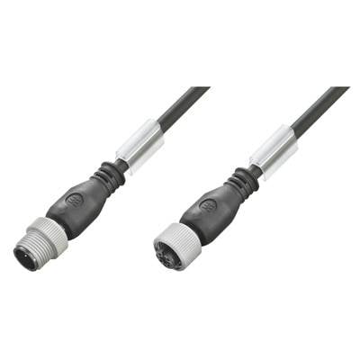 Sort forbindelsesledning med M12-stik i begge ender, egnet til industrielle anvendelser og sensorer.