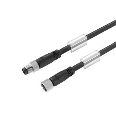 To tilsorte M8-stikforbindere til sensorer eller industrielle anvendelser, forbundet med et sort kabel, på hvid baggrund.