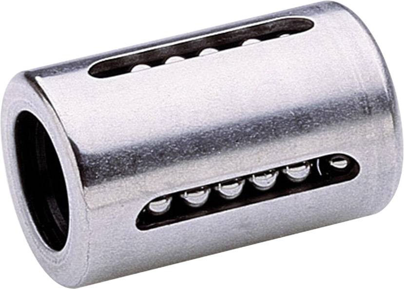 Cylindrisk kuglelejer af metal med sidelige åbninger, hvorigennem kuglerne er synlige. Bruges til friktionsfattige bevægelser.