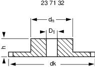 Teknisk tegning af en flange med dimensioner 'dn', 'D1', 'dk', 'h'.