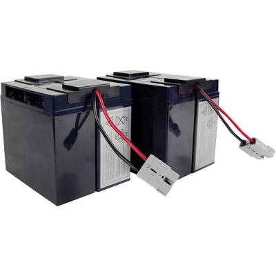 To svarte batterienheder med røde og sorte kabler samt stik. Enhederne er placeret ved siden af hinanden.