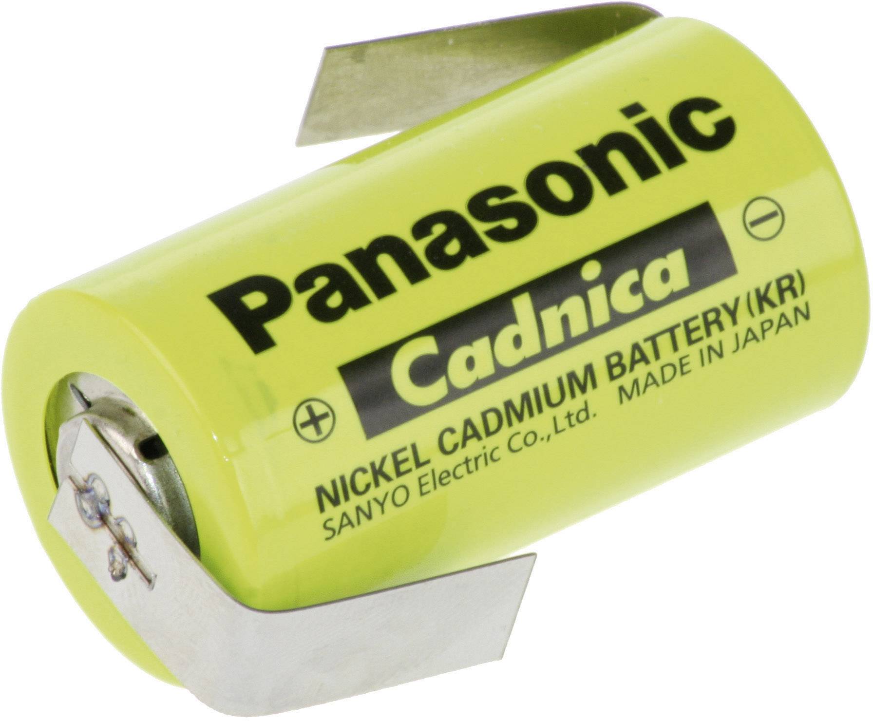 Grøn Panasonic Cadnica nikkel-cadmium-batteri, fremstillet af Sanyo Electric Co., Ltd. i Japan.