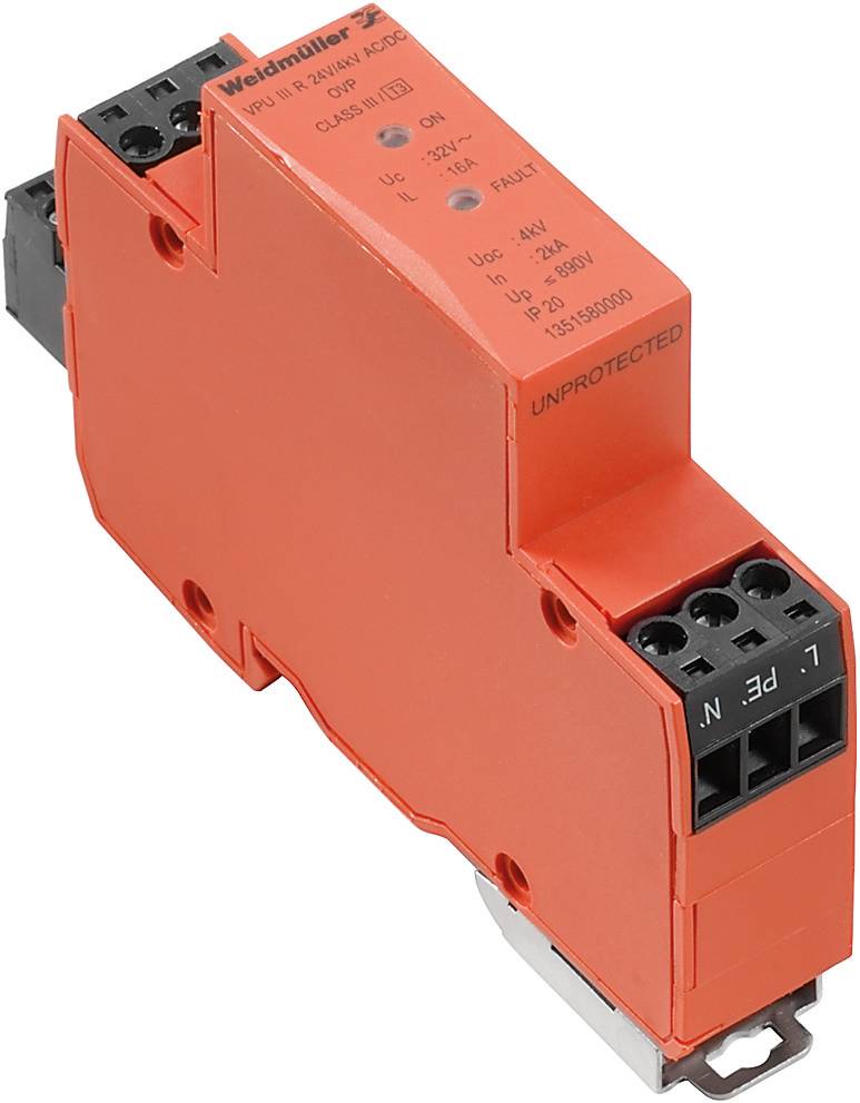 Weidmüller 1351580000 VPU III R 24V/4kV Overspændingsbeskyttelse afleder Overspændingsbeskyttelse til: Fordelerskab 2 kA 1 stk