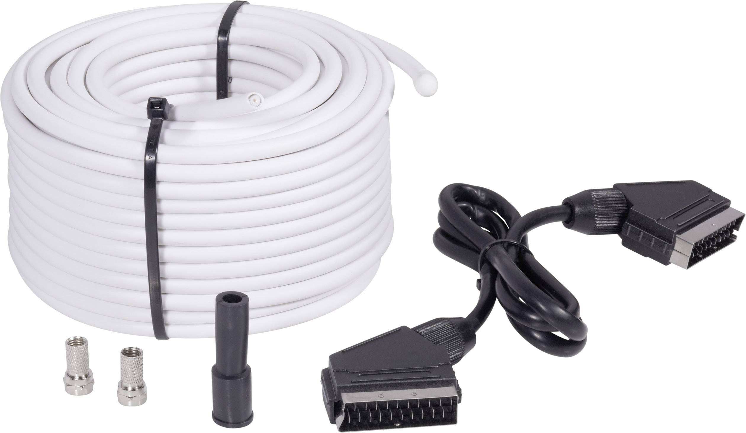 BKL Electronic SAT Tilslutningskabel [1x F-stik, SCART-stik - 1x F-stik, SCART-stik] 25.00 m 75 dB Sort, Hvid