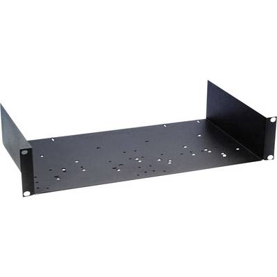 Metalhylde med huller til fastgørelse, egnet til montering i et rack.